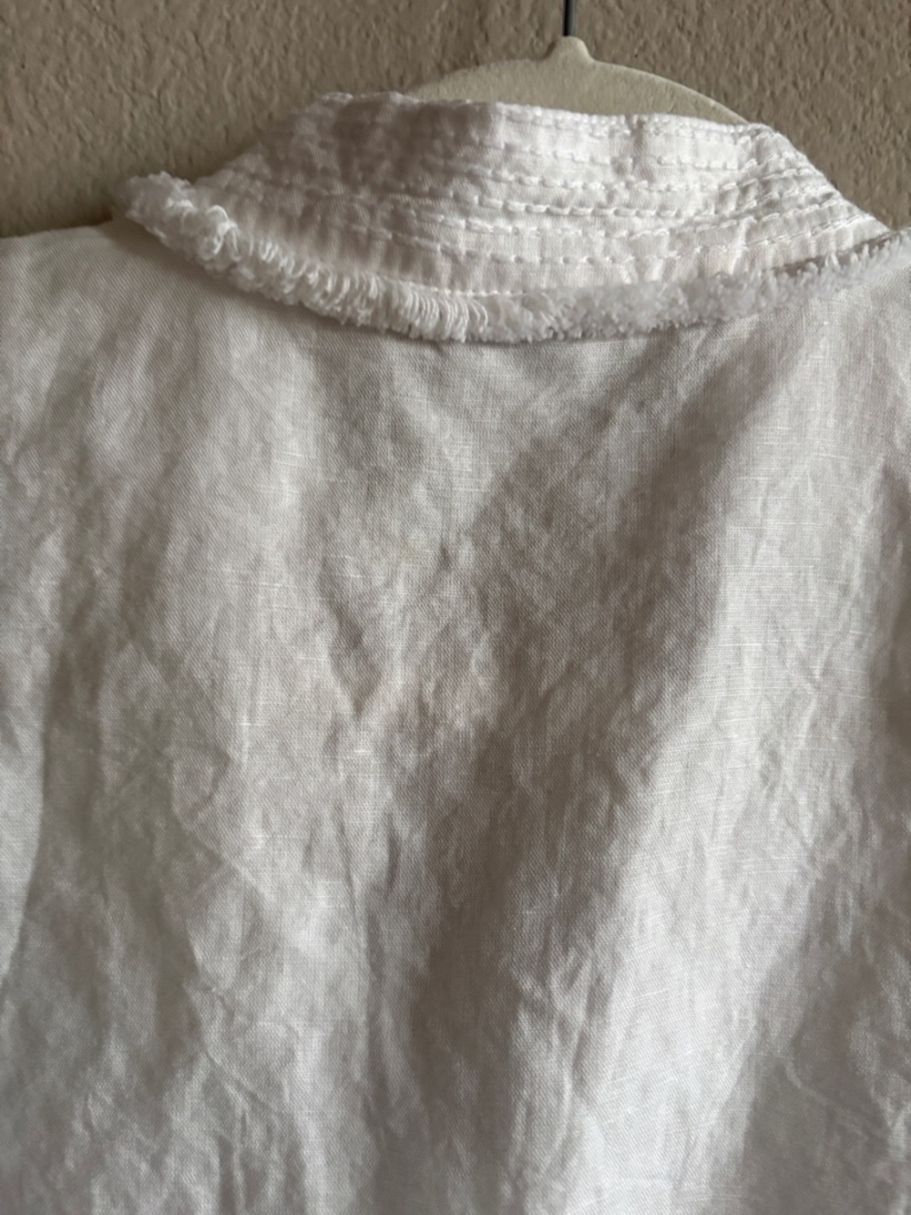 CHICO'S Linen-Blend Kurta Tunic Blouse White Pom-Pom Trim 3/4 Sleeve Size 2 - Picture 8 of 12